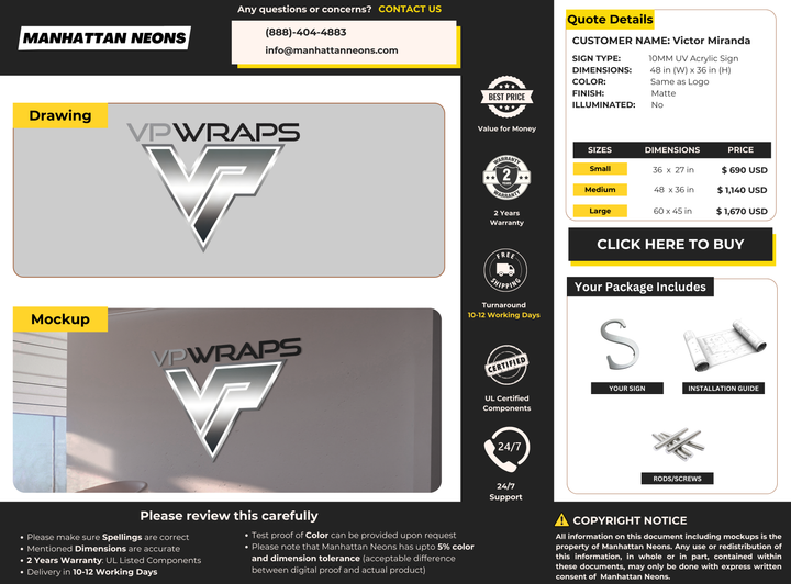 10mm acrylic sign for victor miranda