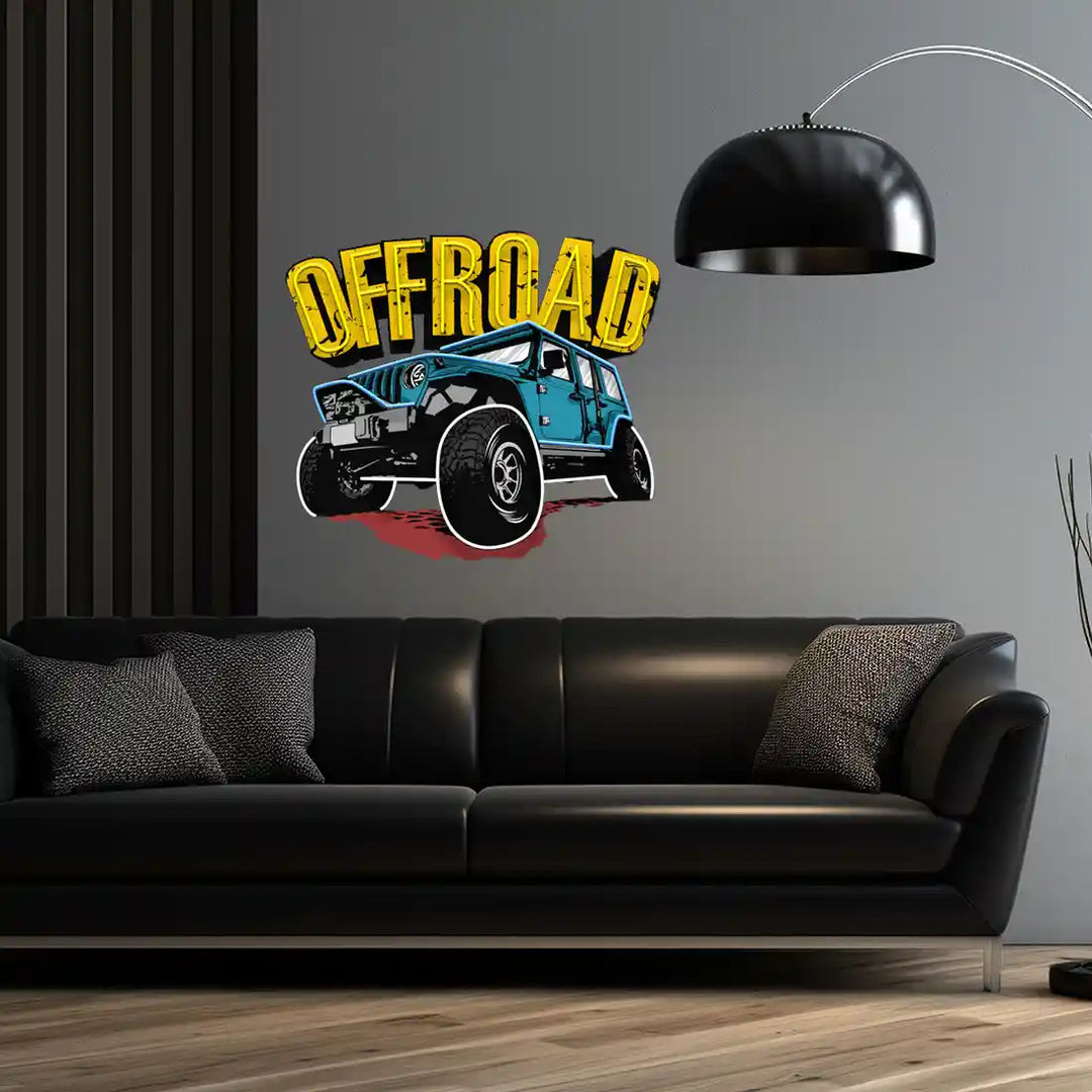 Offroad Adventure Car UV Art LED Neon Sign in blue and yellow colour by manhattanneons.com