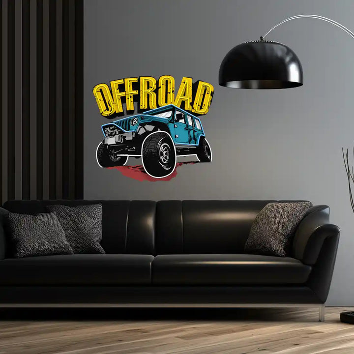 Offroad Adventure Car UV Art LED Neon Sign in blue and yellow colour by manhattanneons.com