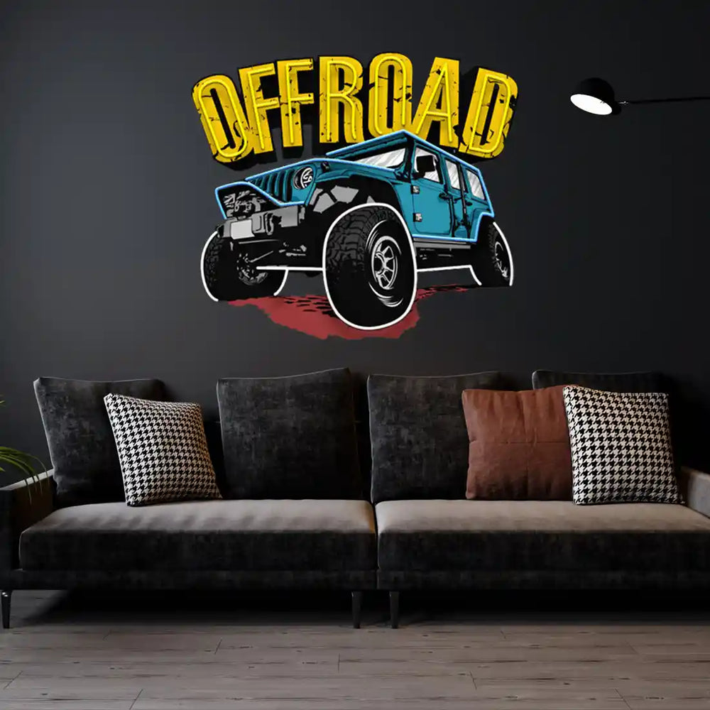 Offroad Adventure Car UV Art LED Neon Sign in blue and yellow colour by manhattanneons.com