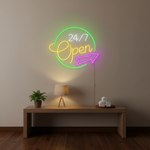 Open 24/7 Business Neon Sign by Neon.Shop with bright LED glow for nonstop storefront visibility