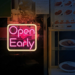 Open Early Business Neon Sign by Neon.Shop enhancing visibility and style for early-opening businesses