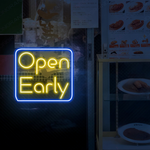 Open Early Business Neon Sign by Neon.Shop enhancing visibility and style for early-opening businesses