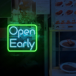 Open Early Business Neon Sign by Neon.Shop enhancing visibility and style for early-opening businesses