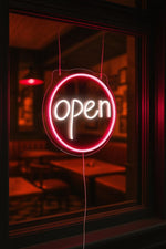Open LED Neon Sign by Neon.Shop, ideal for storefronts and business windows