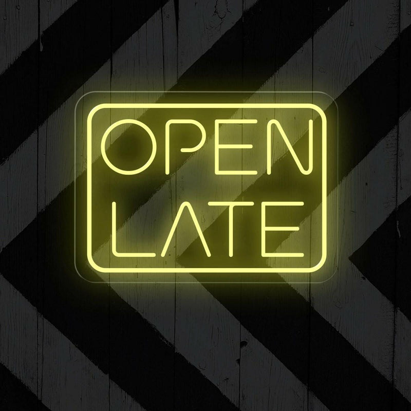 Open Late Business Neon Sign by Neon.Shop glowing bright for nighttime business visibility