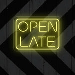 Open Late Business Neon Sign by Neon.Shop glowing bright for nighttime business visibility