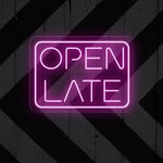 Open Late Business Neon Sign by Neon.Shop glowing bright for nighttime business visibility