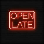 Open Late Business Neon Sign by Neon.Shop glowing bright for nighttime business visibility