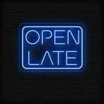 Open Late Business Neon Sign by Neon.Shop glowing bright for nighttime business visibility
