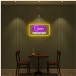 Open Take Out Only Business Neon Sign by Neon.Shop glowing brightly for customer visibility