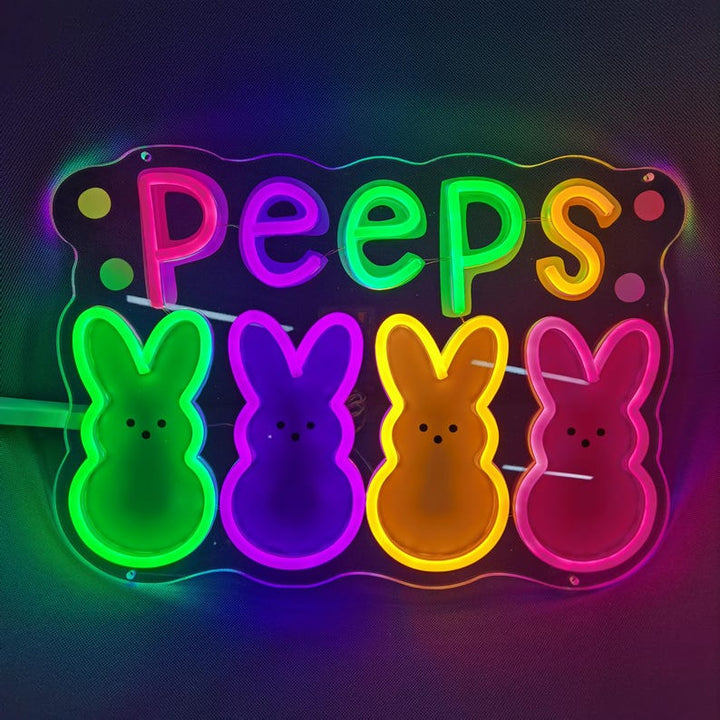 PEEPS Bunny LED neon sign for Easter decor by Neon.Shop, featuring a colorful glowing bunny design perfect for home walls