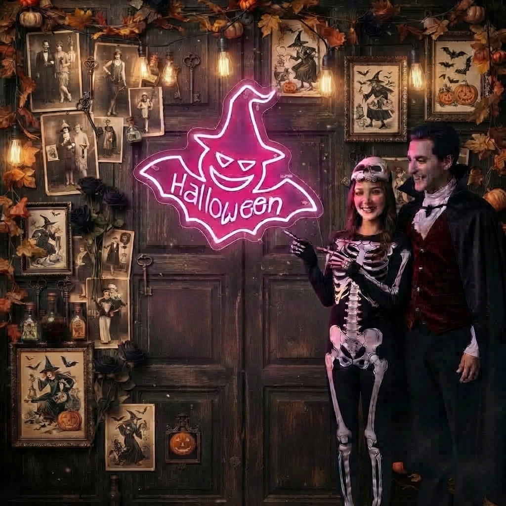 Halloween Witch LED Neon Sign Bat & Witch Wall Decor Neon.shop