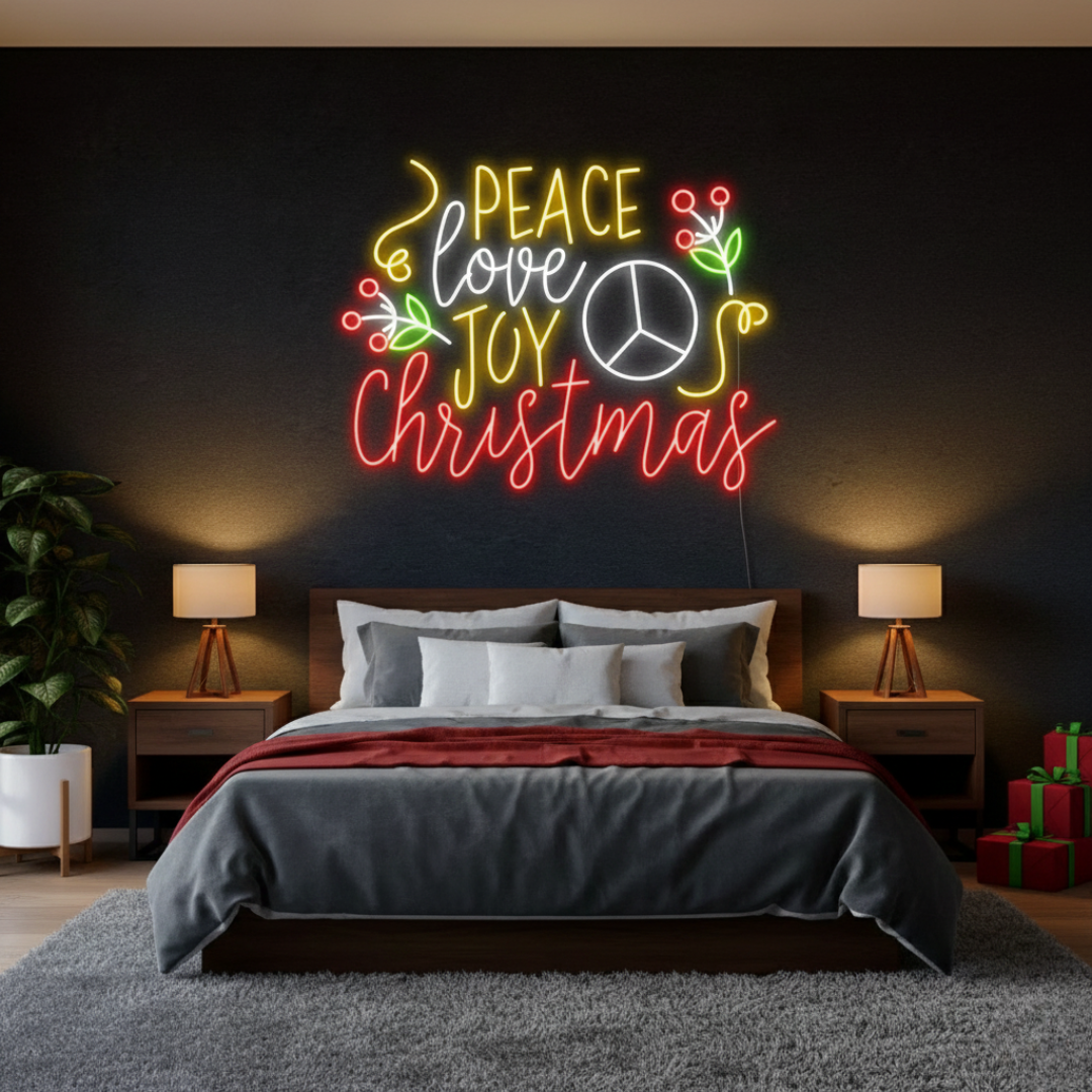 Peace Love Joy Merry Christmas LED neon sign for homes and parties by Neon.Shop.