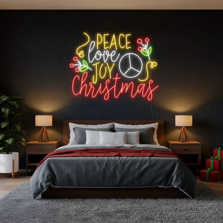 Peace Love Joy Merry Christmas LED neon sign for homes and parties by Neon.Shop.