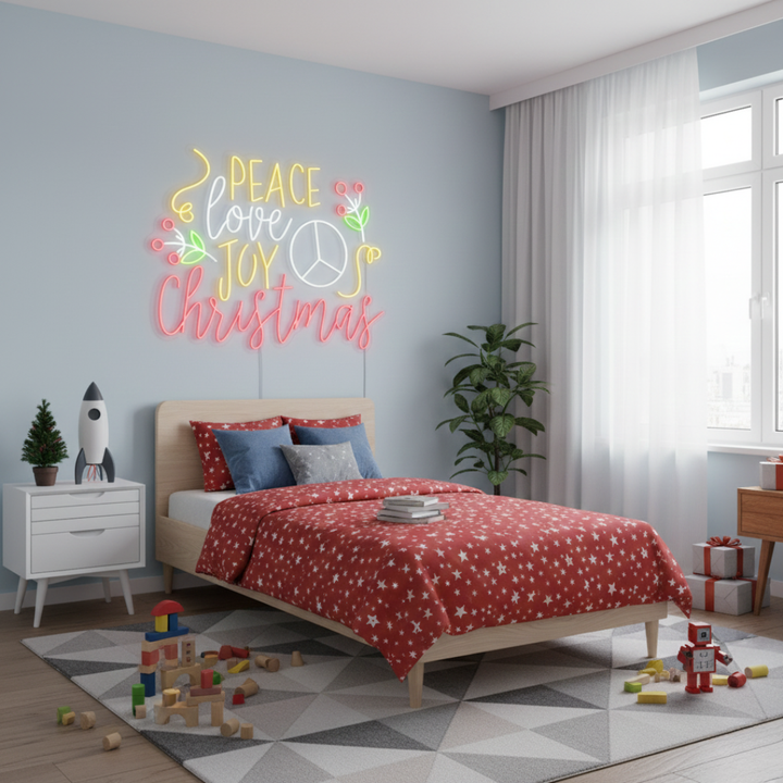 Peace Love Joy Merry Christmas LED neon sign for homes and parties by Neon.Shop.