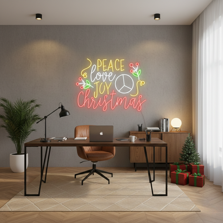 Peace Love Joy Merry Christmas LED neon sign for homes and parties by Neon.Shop.