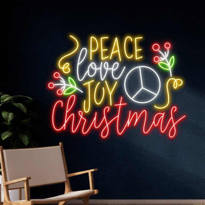 Peace Love Joy Merry Christmas LED neon sign for homes and parties by Neon.Shop.