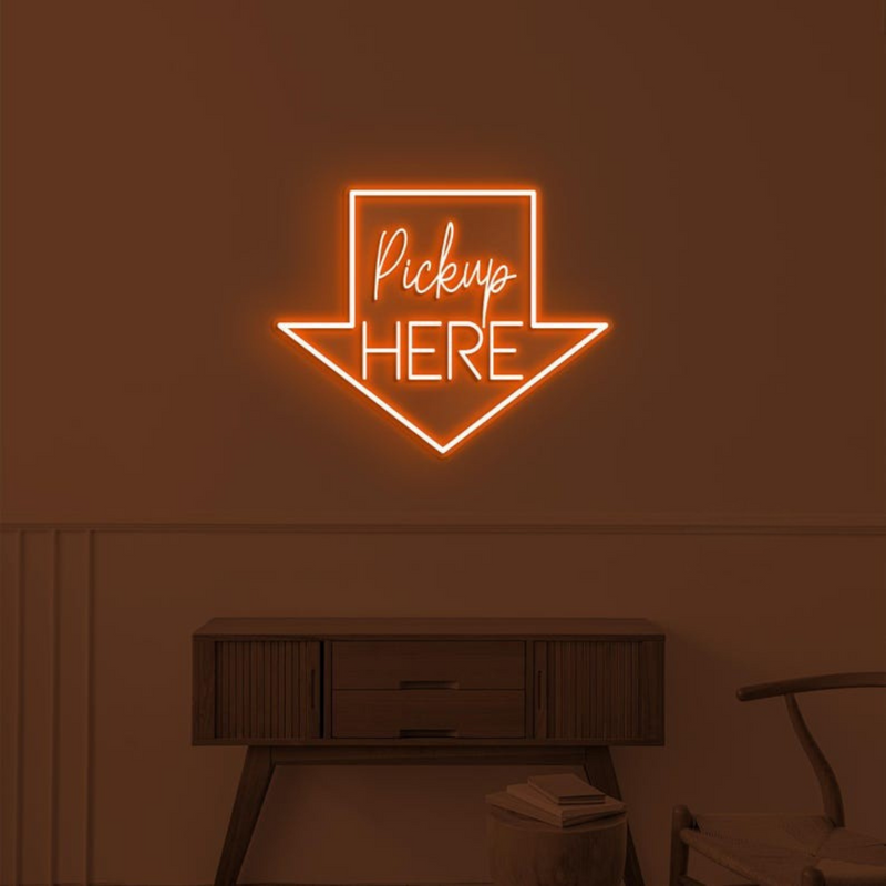 Bright Pick Up Here LED neon display by Neon.Shop for fast food and bakery pickup