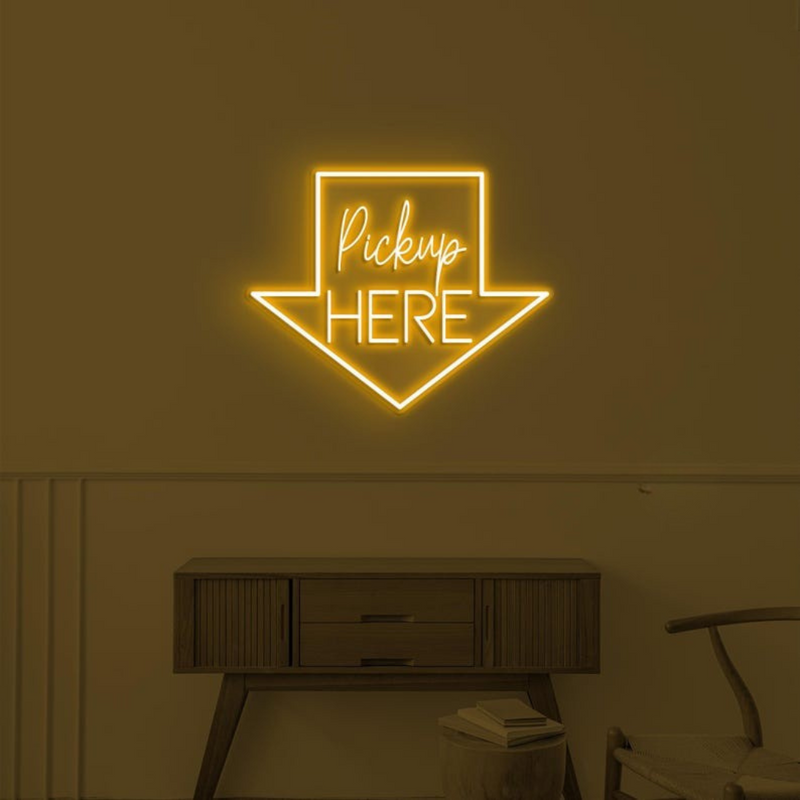 Bright Pick Up Here LED neon display by Neon.Shop for fast food and bakery pickup