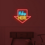 Bright Pick Up Here LED neon display by Neon.Shop for fast food and bakery pickup