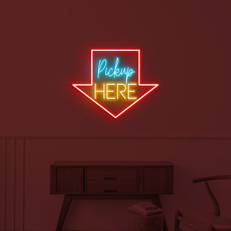 Bright Pick Up Here LED neon display by Neon.Shop for fast food and bakery pickup