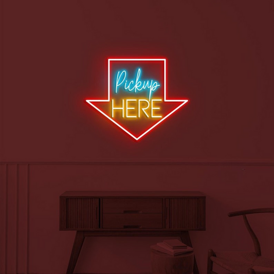 Bright Pick Up Here LED neon display by Neon.Shop for fast food and bakery pickup