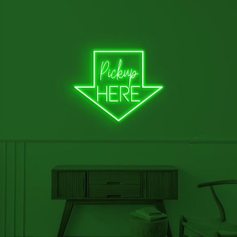 Bright Pick Up Here LED neon display by Neon.Shop for fast food and bakery pickup