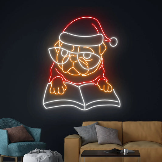 Pug Book Merry Christmas Neon Sign cheerful Christmas decorations from Neon.Shop