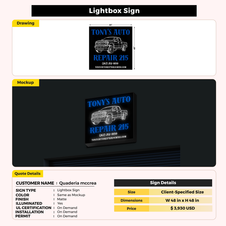 Lightbox Signs For Quaderia mccrea