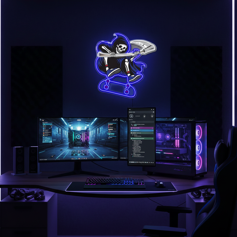 Reapers UV Art LED Neon Sign with striking UV art glow, edgy LED wall décor by Neon.Shop