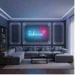 Rebecca Name LED Neon Sign in custom LED tubing, personalized wall-mounted name light décor by Neon.Shop for bedrooms, events, and gifts.