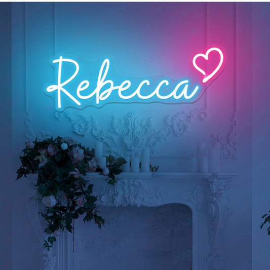 Rebecca Name LED Neon Sign in custom LED tubing, personalized wall-mounted name light décor by Neon.Shop for bedrooms, events, and gifts.