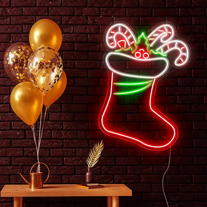 Stocking Merry Christmas Neon Sign by manhattanneons.com - Add festive cheer to your space with this stocking neon sign.