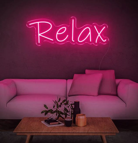 Relax Neon Sign glowing on wall for calming home décor by Neon.Shop
