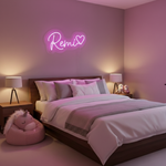 Remi Name LED Neon Sign in customizable LED tubing, personalized wall-mounted name light décor by Neon.Shop for bedrooms, events, and gifts.