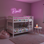 Remi Name LED Neon Sign in customizable LED tubing, personalized wall-mounted name light décor by Neon.Shop for bedrooms, events, and gifts.