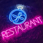 Restaurant Business Neon Sign by Neon.Shop glowing brightly above the entrance of a dining establishment, attracting diners day and night