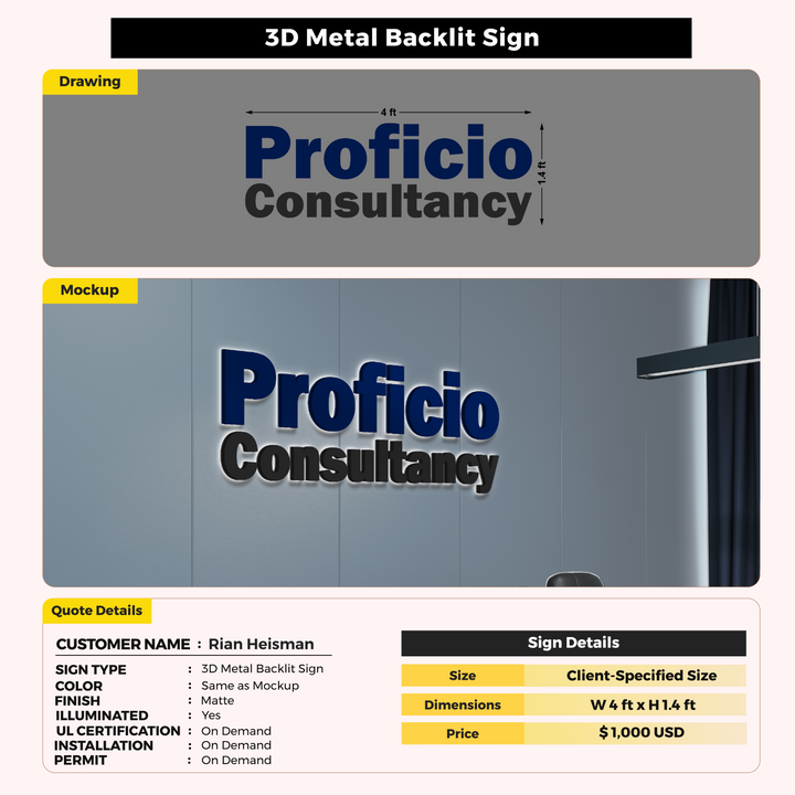 3D Metal Backlit Sign For Rian Heisman