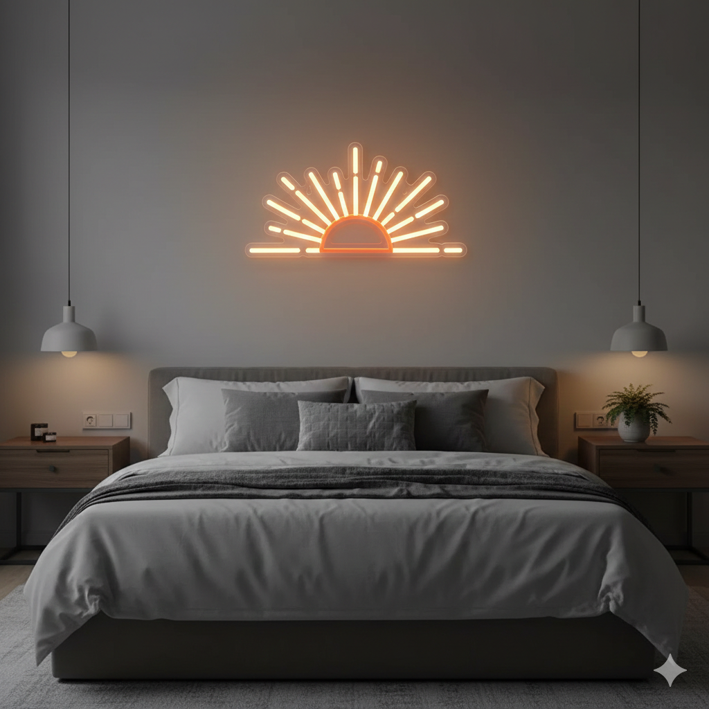 Rising Sun LED Neon Sign for café or creative space décor by Neon.Shop