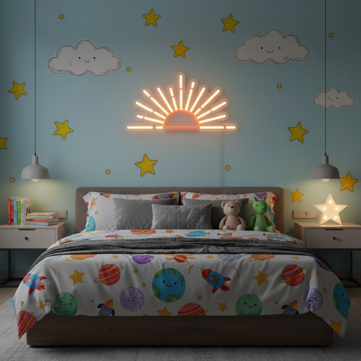 Rising Sun LED Neon Sign for café or creative space décor by Neon.Shop