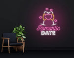Romantic Date Valentine’s Day neon sign glowing in warm LED light, romantic wall décor by Neon.Shop