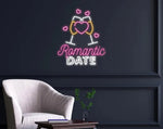 Romantic Date Valentine’s Day neon sign glowing in warm LED light, romantic wall décor by Neon.Shop