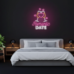 Romantic Date Valentine’s Day neon sign glowing in warm LED light, romantic wall décor by Neon.Shop