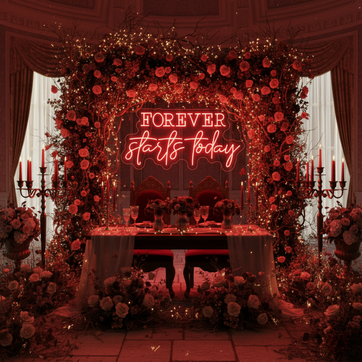 Romantic Forever Starts Today neon sign for wedding décor by Neon.Shop