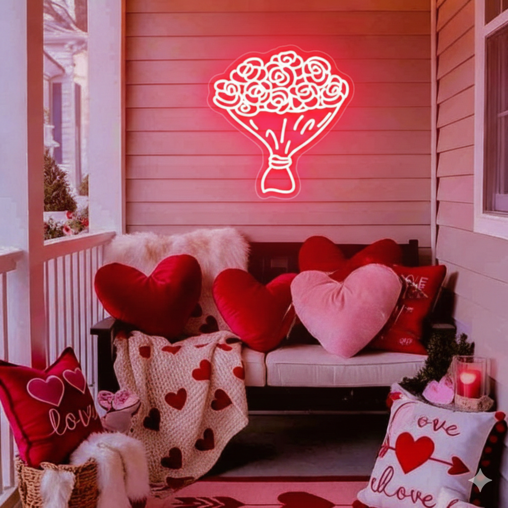 Rose Flower Neon Sign for Valentine’s Day illuminating romantic interiors by Neon.Shop