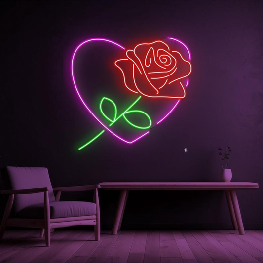 Rose in Heart Valentine’s Day LED neon sign creating cozy ambiance by Neon.Shop