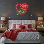 Rose in Heart Valentine’s Day LED neon sign creating cozy ambiance by Neon.Shop