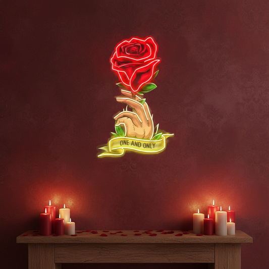 Roses Gift UV Art LED neon sign with vibrant bouquet design glowing in colors by Neon.Shop