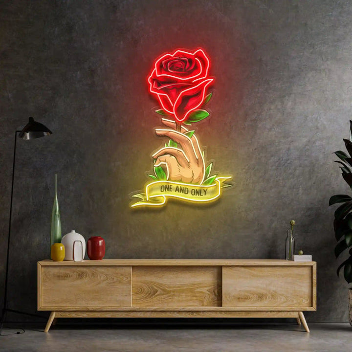 Roses Gift UV Art LED neon sign with vibrant bouquet design glowing in colors by Neon.Shop